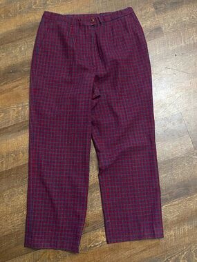 Vintage Pendleton Red/Blue Houndstooth Wool Dress Pants Women's 16 Lined Pockets